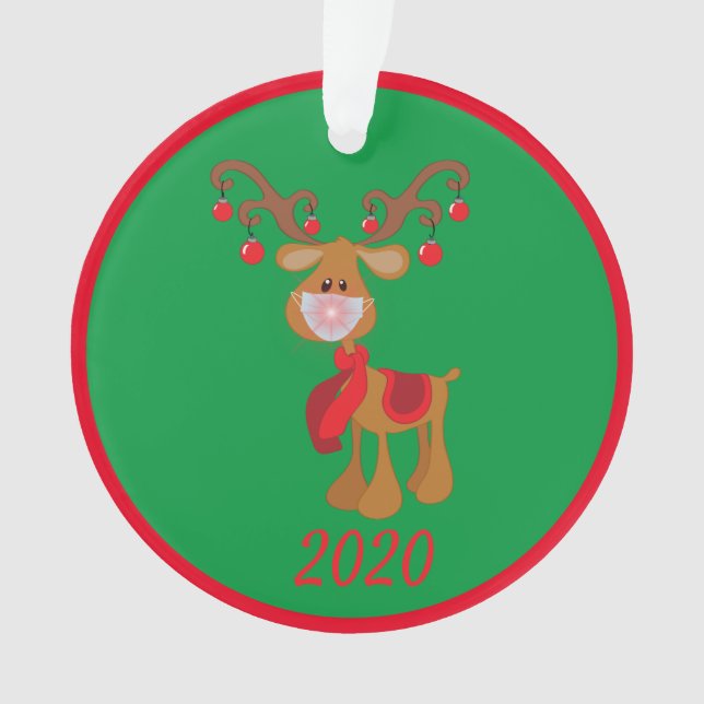 Rudolph Reindeer with Face mask 2020 Quarantine Ornament (Front)