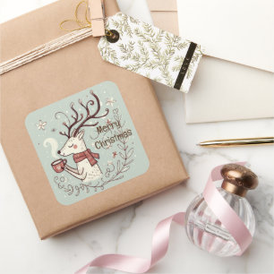 Rudolph’s Cozy Merry Christmas Square Sticker