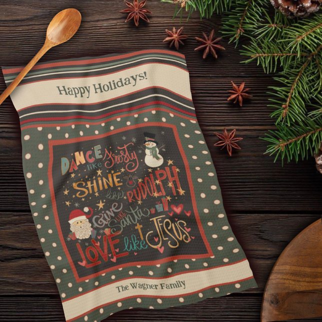 Rudolph Santa Frosty Jesus Personalised Christmas  Tea Towel (Creator Uploaded)