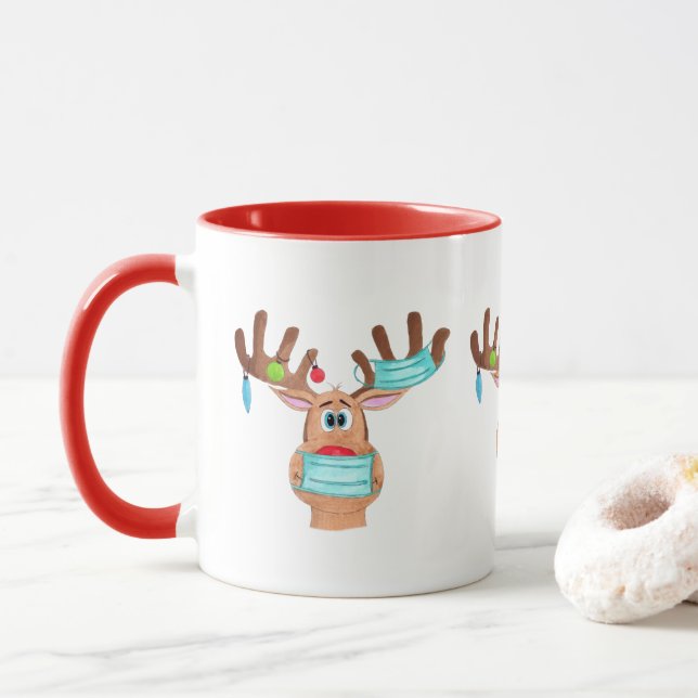 Rudolph the Face Masked Reindeer Coffee Mug (With Donut)