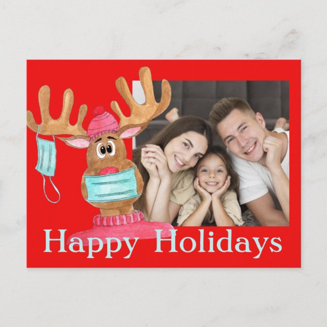 Rudolph the Face Masked Reindeer Photo Card (Front)