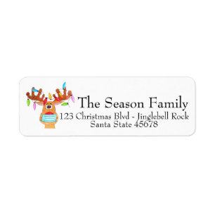 Rudolph the Face Masked Reindeer Return Address Label