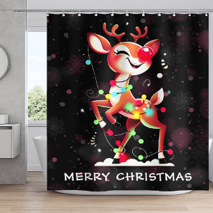 Rudolph The Red Nose Reindeer Christmas Shower Curtain