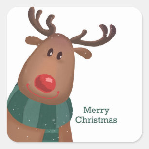 Rudolph The Red Nose Reindeer Merry Christmas Square Sticker