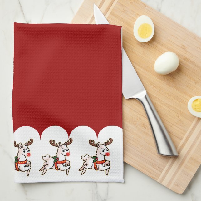 Rudolph the Red-Nosed Llama Tea Towel (Quarter Fold)