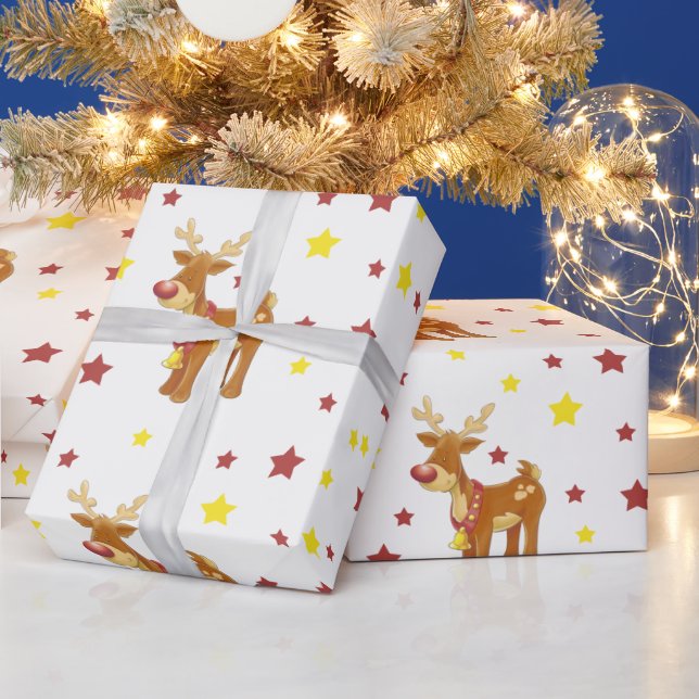 Rudolph the red nosed reindeer Christmas stars Wrapping Paper (Holidays)