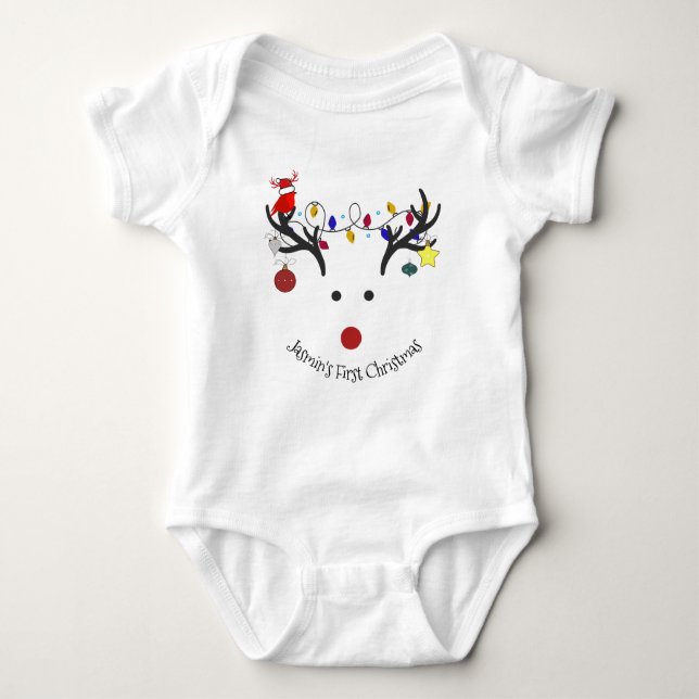 "Rudolph the Rednose" Customisable  Baby Bodysuit (Front)