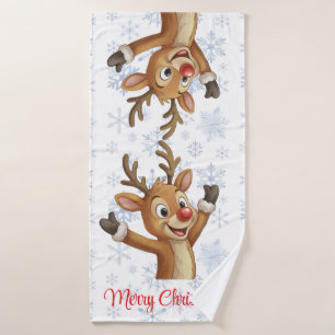 Rudolph with Blue Snowflakes Bath Towel Set