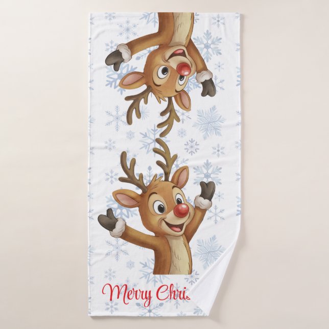 Rudolph with Blue Snowflakes  Bath Towel Set (Bath Towel)