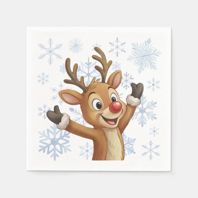 Rudolph With Blue Snowflakes Napkin (Front)