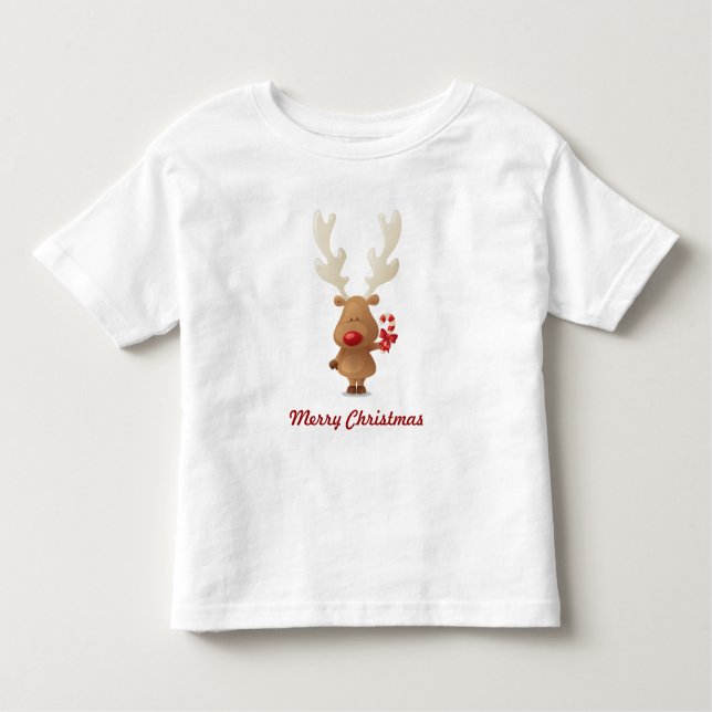Rudolph with Candy Cane Holiday Tee Shirt (Front)