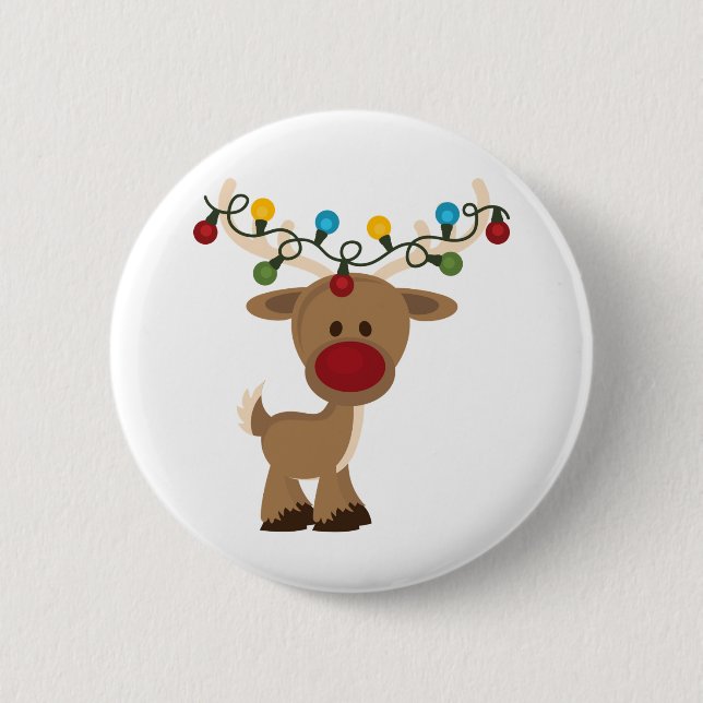 Rudolph_with_Christmas_Lights 6 Cm Round Badge (Front)