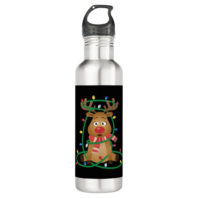 Rudolph with Christmas Lights 710 Ml Water Bottle (Front)