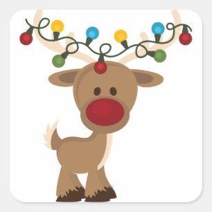 Rudolph_with_Christmas_Lights Square Sticker