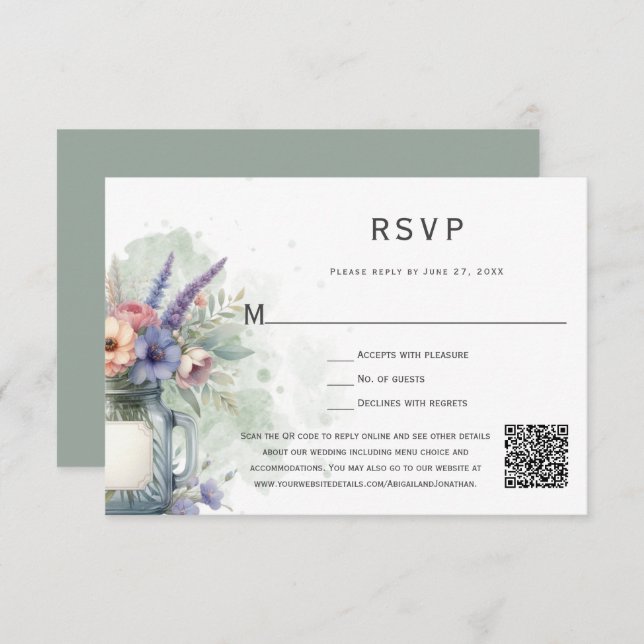 Rudtic Mason Jar Floral RSVP (Front/Back)