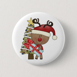 Rudy Reindeer Holiday Tree 6 Cm Round Badge