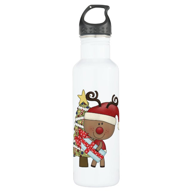 Rudy Reindeer Holiday Tree 710 Ml Water Bottle (Front)