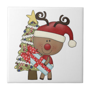 Rudy Reindeer Holiday Tree Ceramic Tile