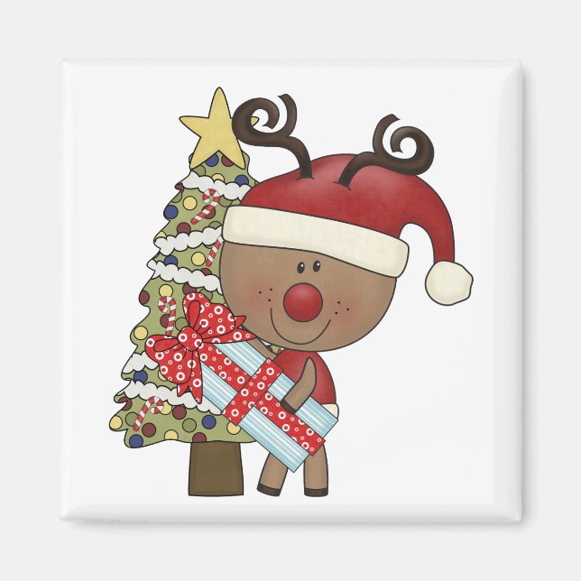 Rudy Reindeer Holiday Tree Magnet (Front)