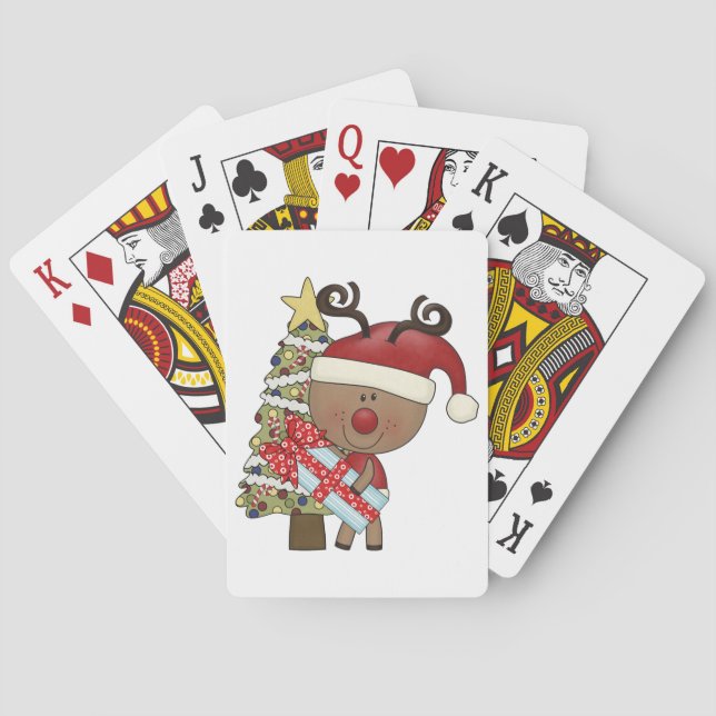 Rudy Reindeer Holiday Tree Playing Cards (Back)
