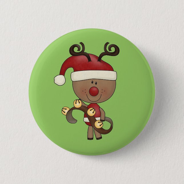 Rudy Reindeer With Bells 6 Cm Round Badge (Front)