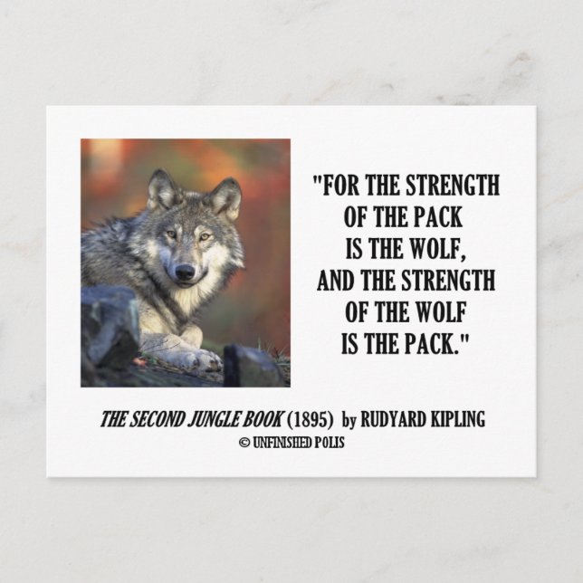 Rudyard Kipling Strength Of the Pack Wolf Quote Postcard (Front)