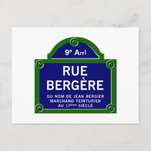 Rue Bergere, Paris Street Sign Postcard