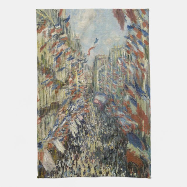 Rue Montorgueil in Paris by Claude Monet Tea Towel (Vertical)