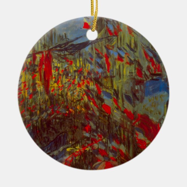 Rue Montorgueil with Flags by Claude Monet Ceramic Ornament (Front)