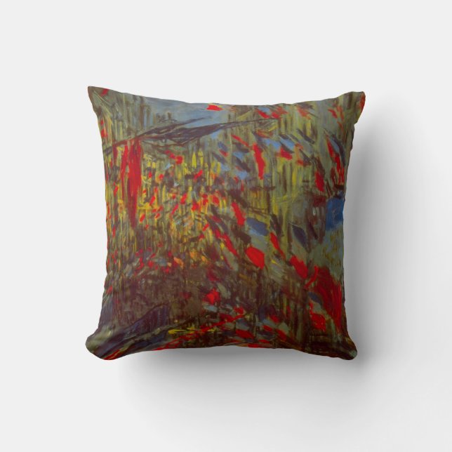 Rue Montorgueil with Flags by Claude Monet Cushion (Front)