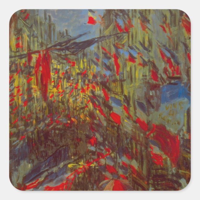 Rue Montorgueil with Flags by Claude Monet Square Sticker (Front)