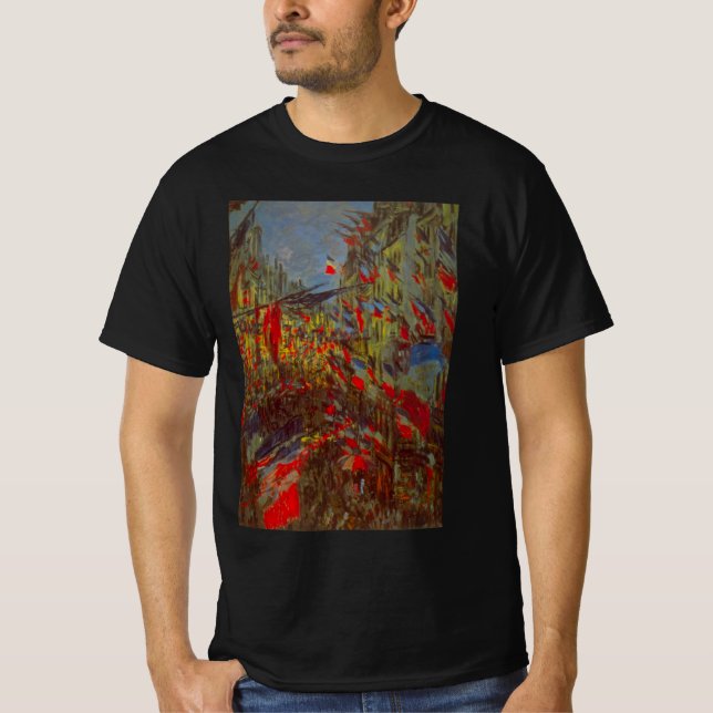 Rue Montorgueil with Flags by Claude Monet T-Shirt (Front)