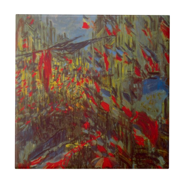 Rue Montorgueil with Flags by Claude Monet Tile (Front)