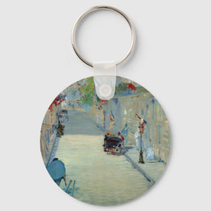 Rue Mosnier with Flags Manet Painting Keychain
