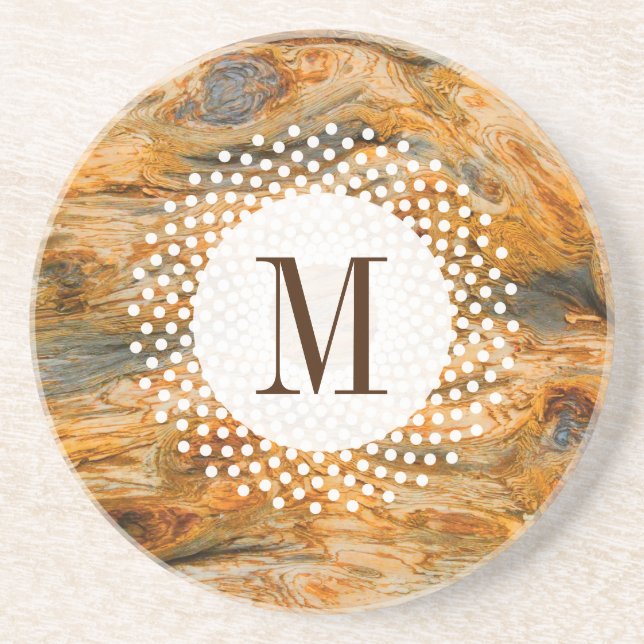Ruff Brown Wood Texture & White Circles Accents Coaster (Front)