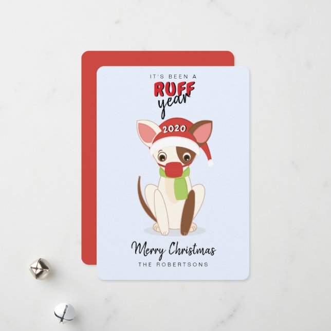 RUFF Year Chihuahua in Face Mask Holiday Card (Front/Back In Situ)