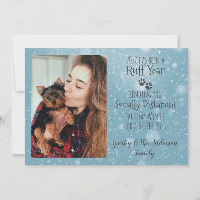 Ruff Year Dog Photo Holiday Flat Holiday Card (Front)