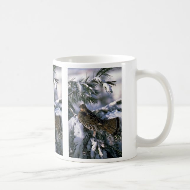 Ruffed grouse perched in a snowy tree coffee mug (Right)