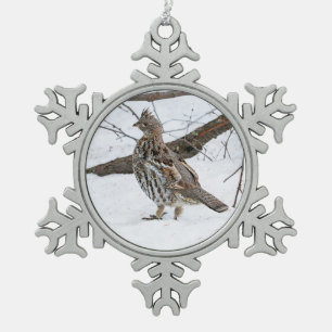 Ruffed Grouse Snowflake Pewter Christmas Ornament