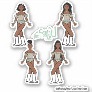 Ruffle Majorette / Dancer Stickers Green Stones