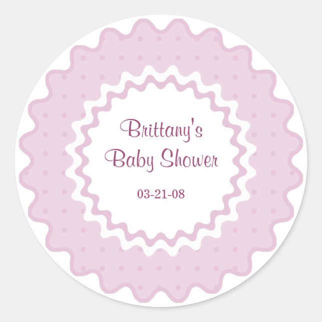 Ruffle Sticker, pink and white Classic Round Sticker (Front)