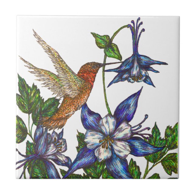 Rufous Hummingbird and Columbine Tile (Front)