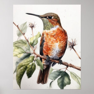 Rufous Hummingbird Bird Art Print Poster