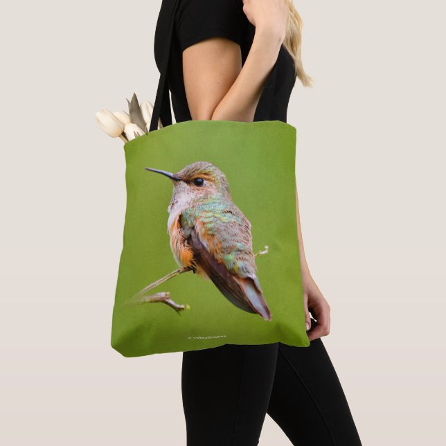 Rufous Hummingbird Sitting in the California Lilac Tote Bag (Close Up)