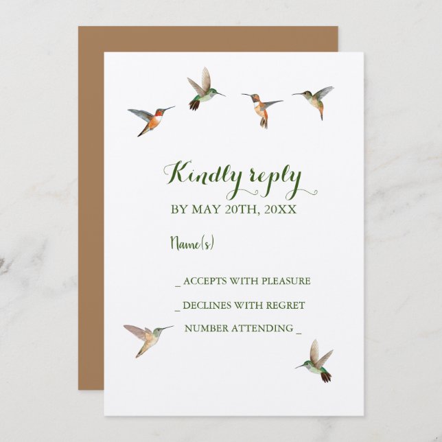 Rufous Hummingbirds Wedding RSVP Invitation (Front/Back)