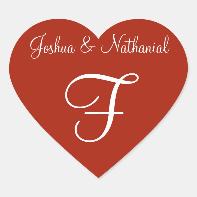 Rufous Personalised Monogrammed Wedding Heart Sticker (Front)