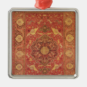 Rug decorated with scenes of fighting animals metal ornament