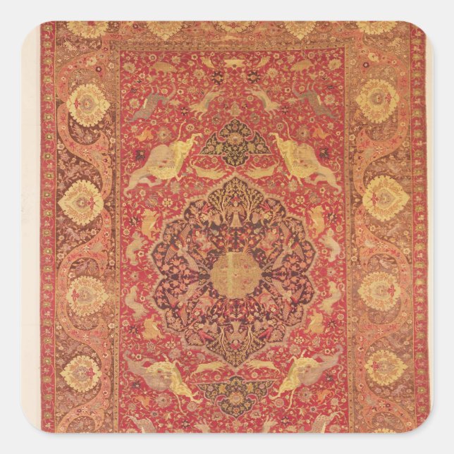 Rug decorated with scenes of fighting animals square sticker (Front)