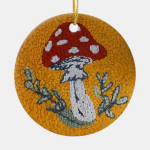 rug hooked design mushroom ornament
