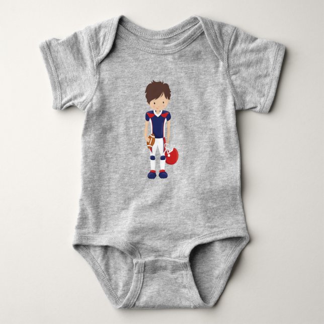 Rugby, American Football, Cute Boy, Brown Hair Baby Bodysuit (Front)